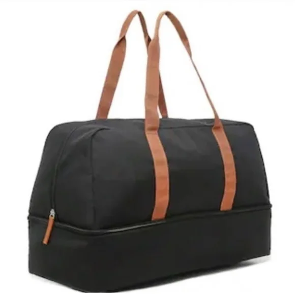 DSW Weekender Duffle Bag Black Tan Separte Shoe Compartment Gym Bag Travel Bag - Picture 1 of 15